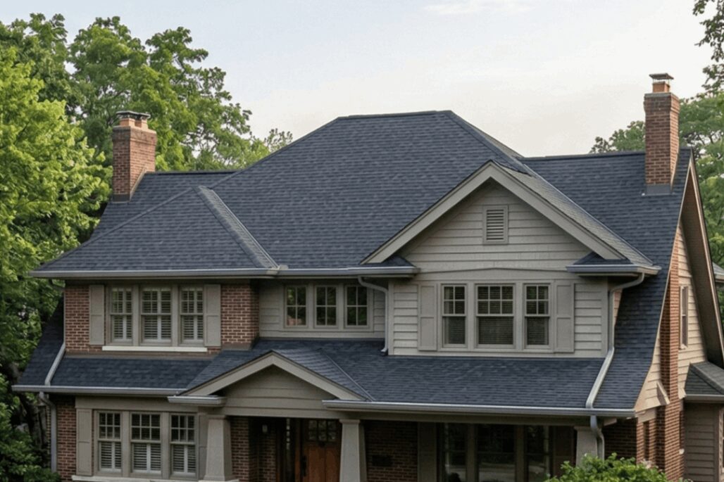 Dependable Residential Roofing in Evanston, IL completed shingle roof on lakefront residential home, Experienced commercial roofer examining flat roof seams and flashing with diagnostic tools