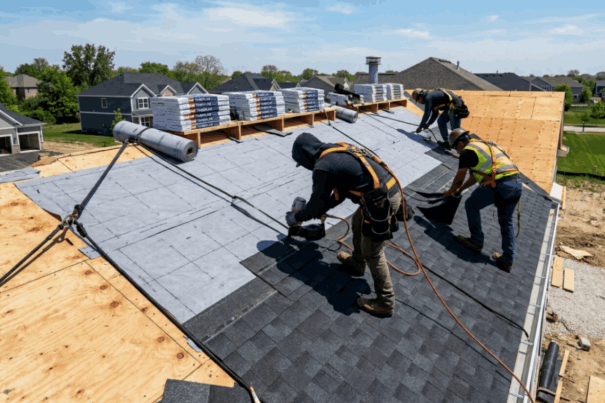 Expert Residential Roofing in Plainfield, IL installation on newly constructed residential home